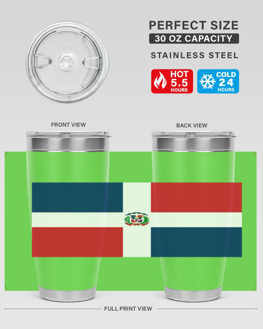 Dominican Republic 148# Tumbler showcasing double wall vacuum stainless steel design with vibrant flag print.