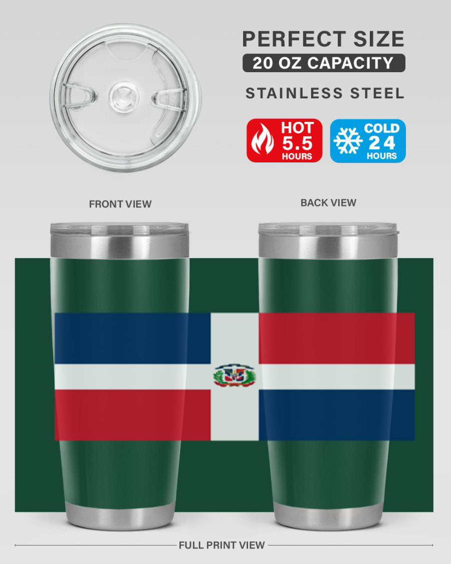 Dominican Republic 148# Tumbler showcasing double wall vacuum stainless steel design with vibrant flag print.