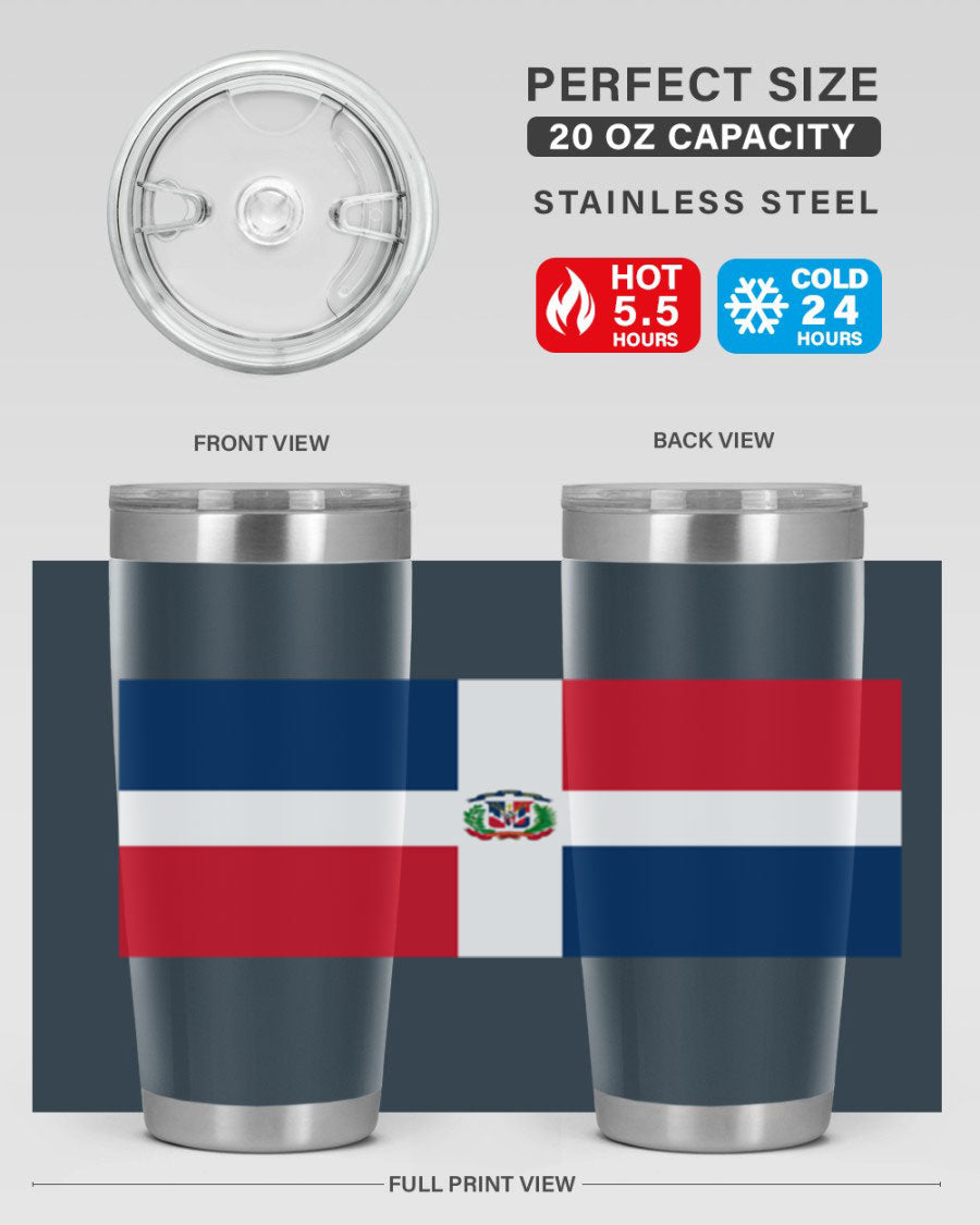Dominican Republic 148# Tumbler showcasing double wall vacuum stainless steel design with vibrant flag print.