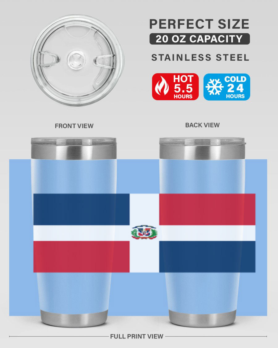 Dominican Republic 148# Tumbler showcasing double wall vacuum stainless steel design with vibrant flag print.