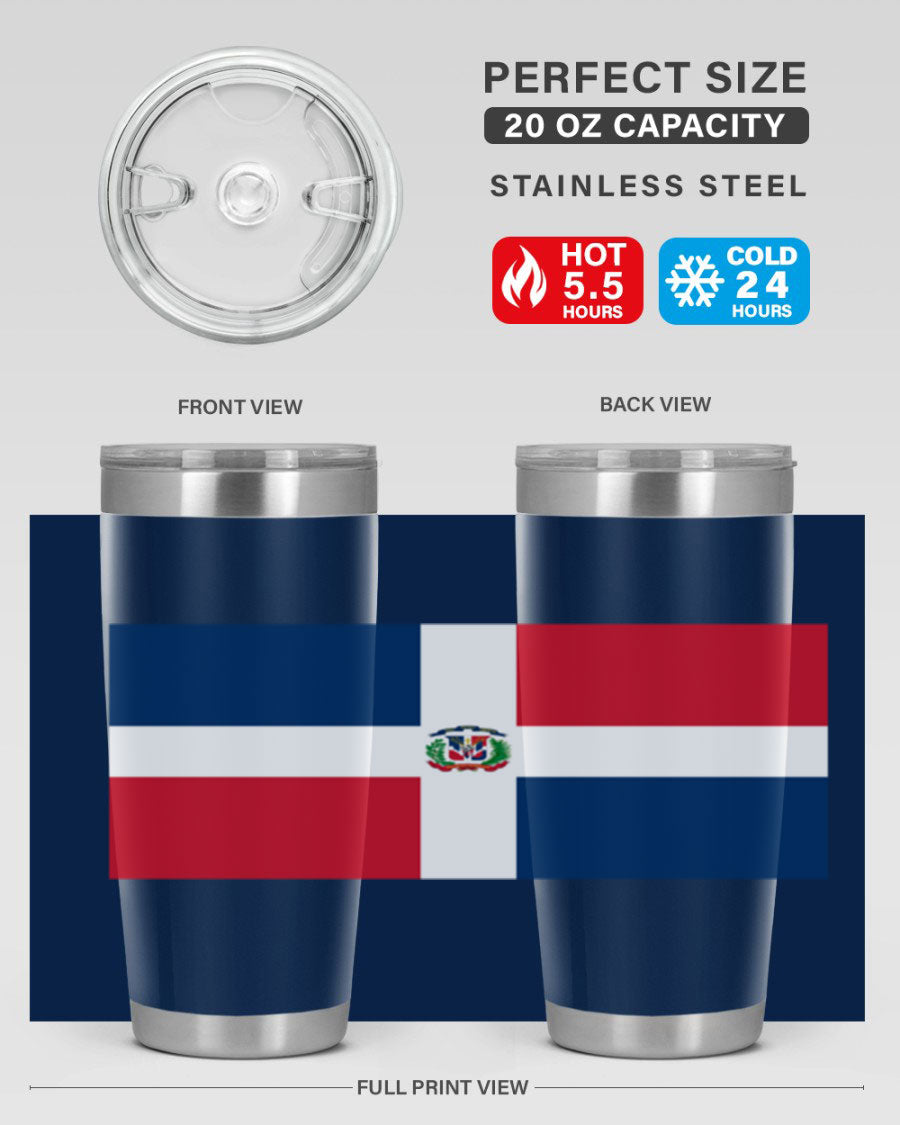 Dominican Republic 148# Tumbler showcasing double wall vacuum stainless steel design with vibrant flag print.