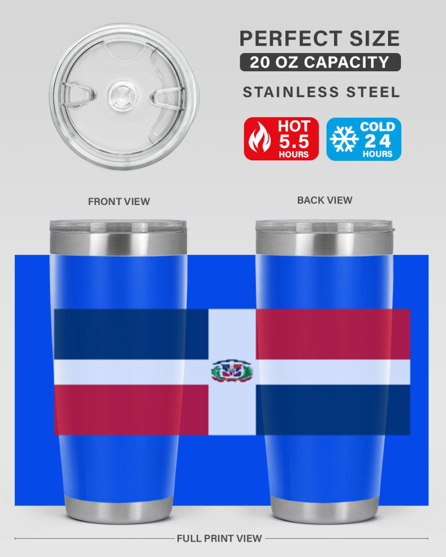 Dominican Republic 148# Tumbler showcasing double wall vacuum stainless steel design with vibrant flag print.