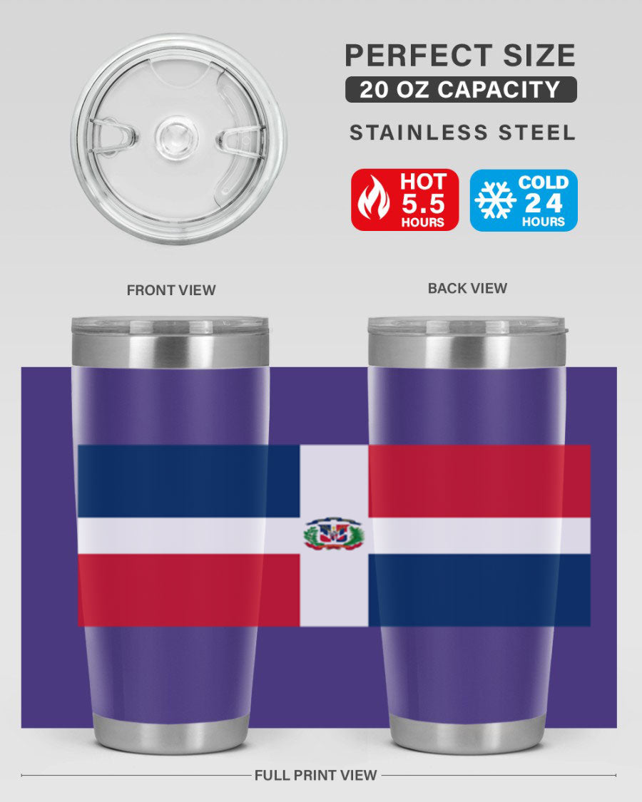 Dominican Republic 148# Tumbler showcasing double wall vacuum stainless steel design with vibrant flag print.