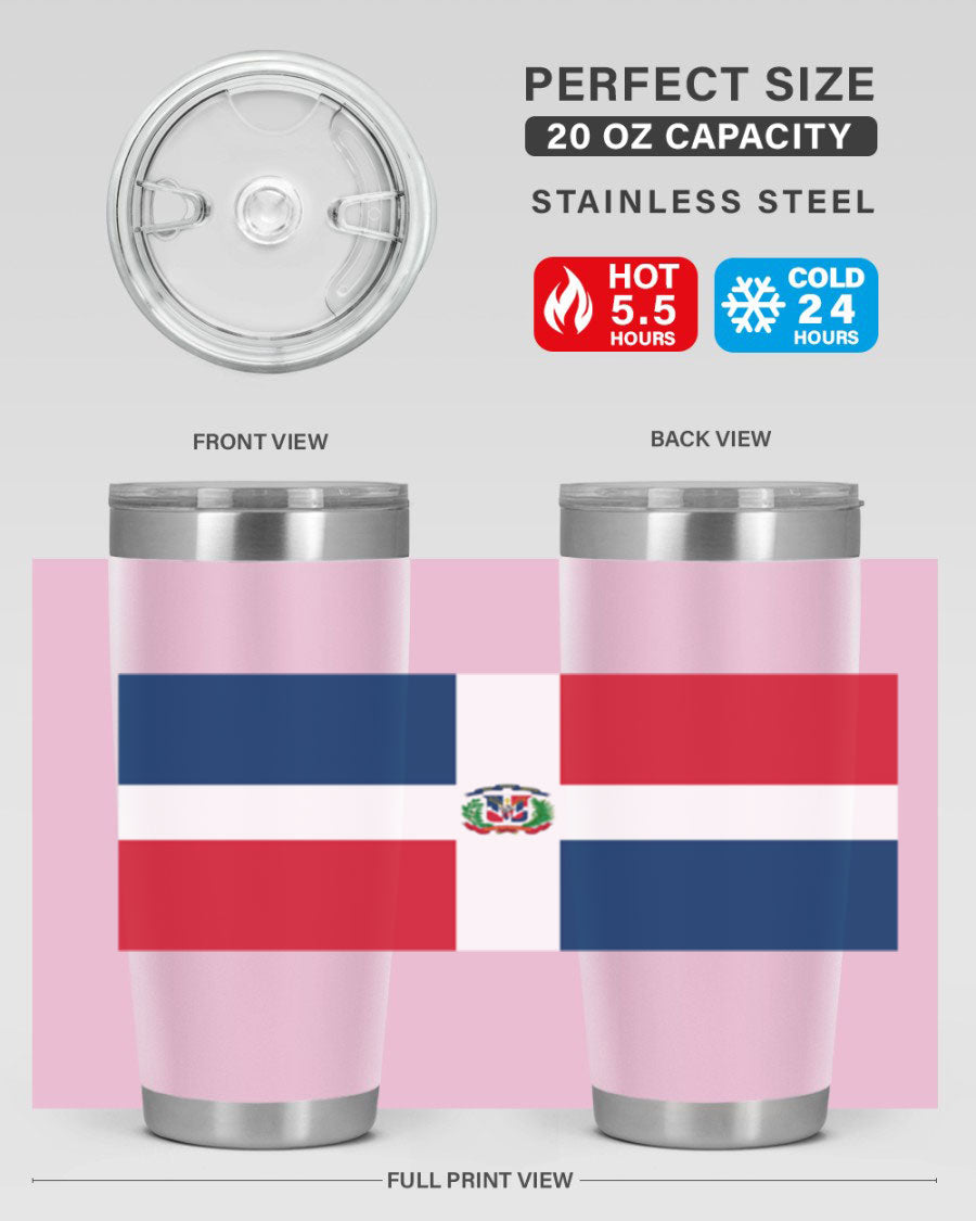 Dominican Republic 148# Tumbler showcasing double wall vacuum stainless steel design with vibrant flag print.