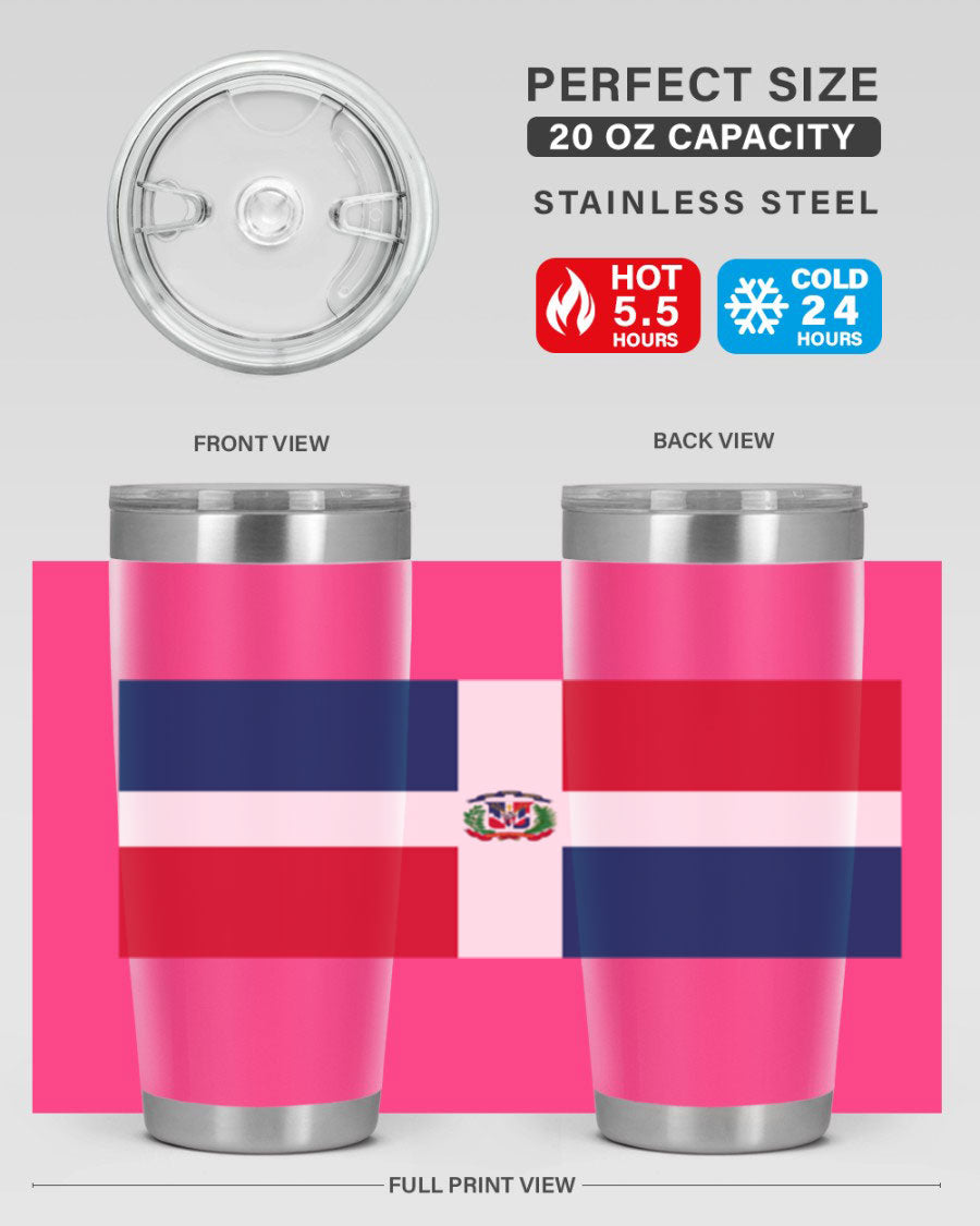 Dominican Republic 148# Tumbler showcasing double wall vacuum stainless steel design with vibrant flag print.