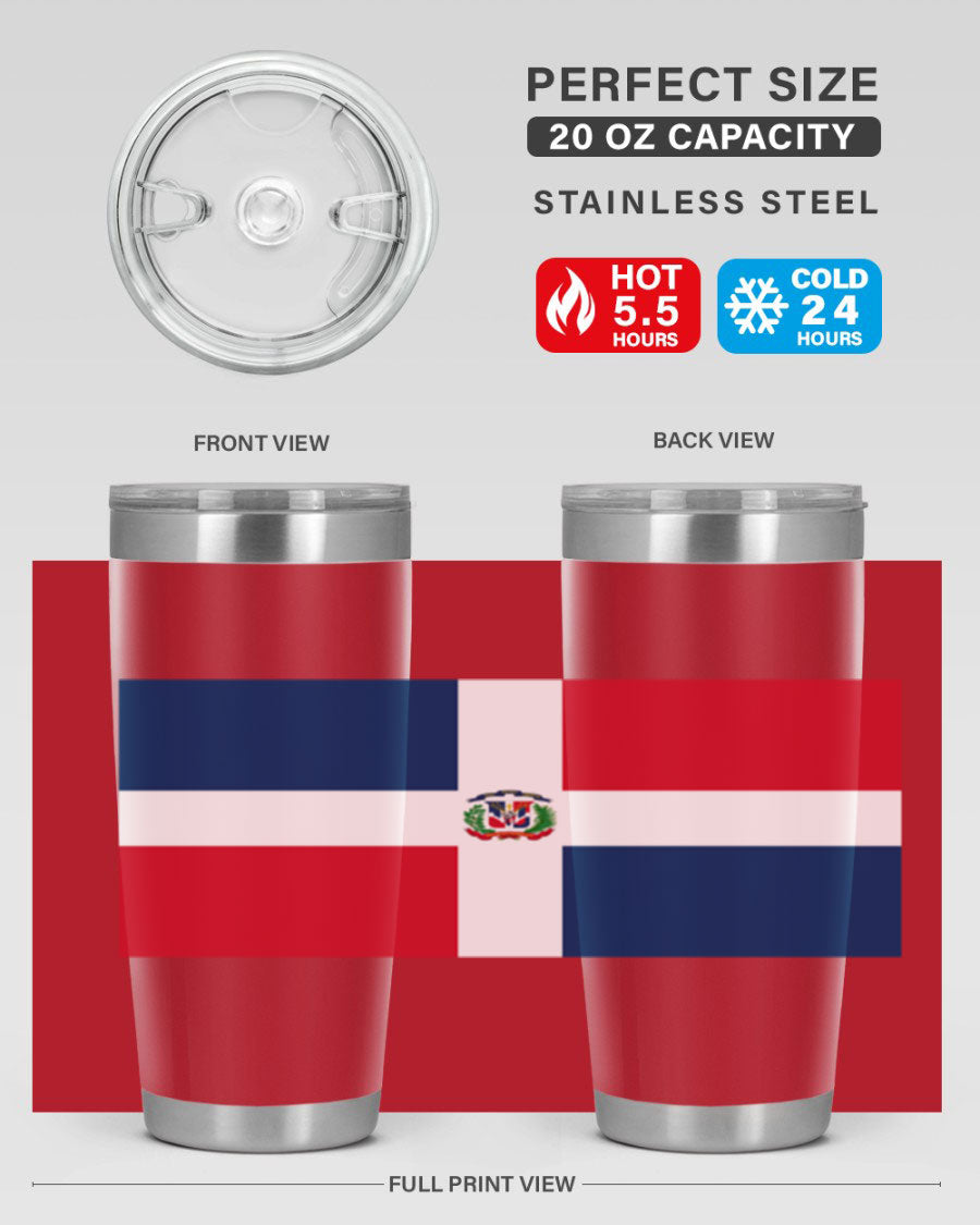 Dominican Republic 148# Tumbler showcasing double wall vacuum stainless steel design with vibrant flag print.