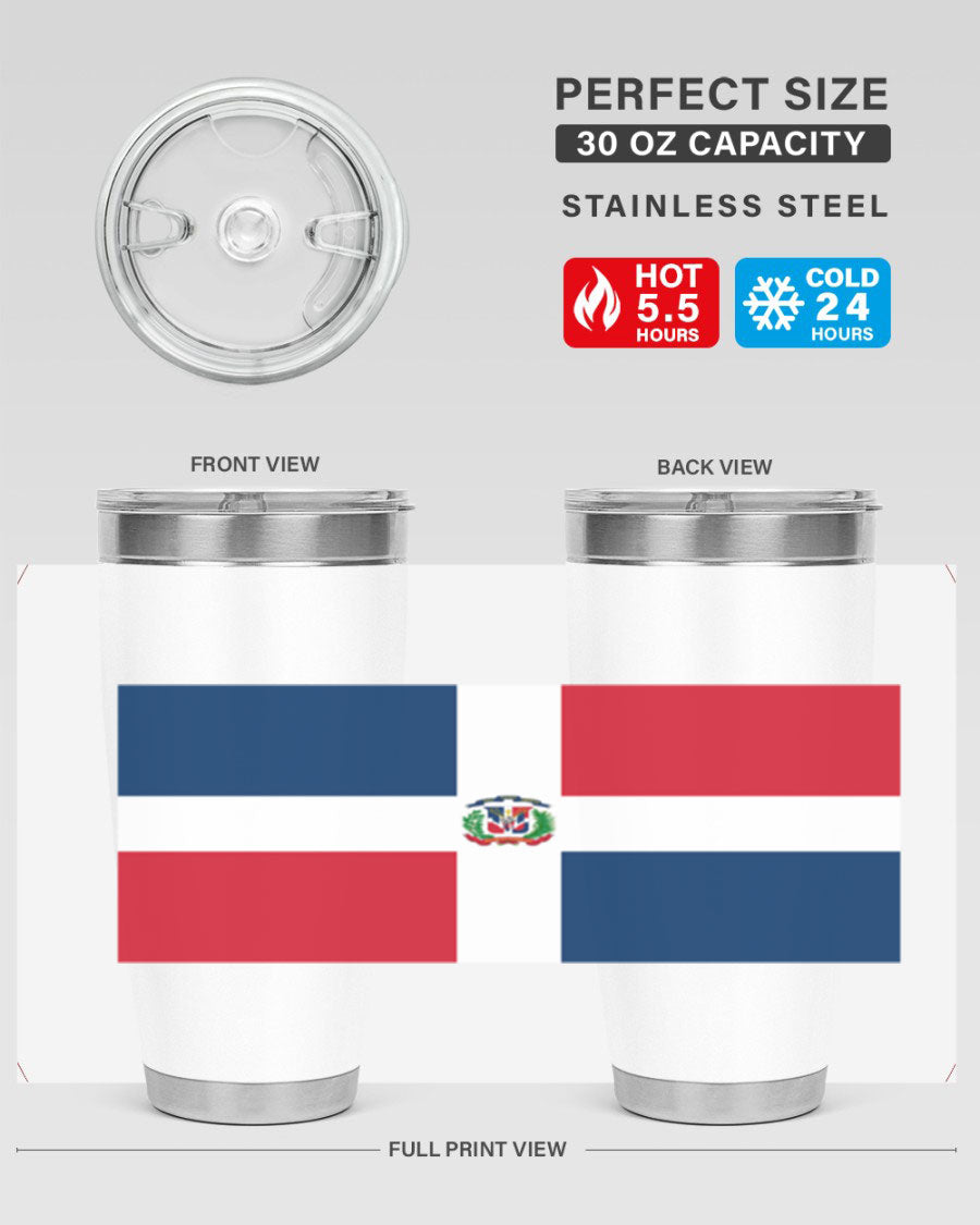 Dominican Republic 148# Tumbler showcasing double wall vacuum stainless steel design with vibrant flag print.