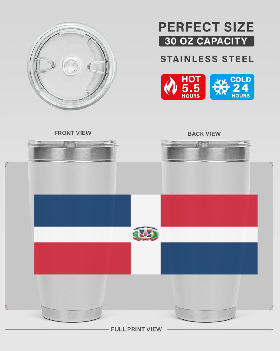 Dominican Republic 148# Tumbler showcasing double wall vacuum stainless steel design with vibrant flag print.