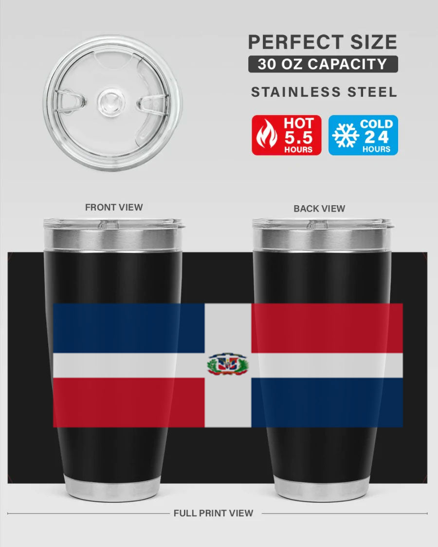 Dominican Republic 148# Tumbler showcasing double wall vacuum stainless steel design with vibrant flag print.