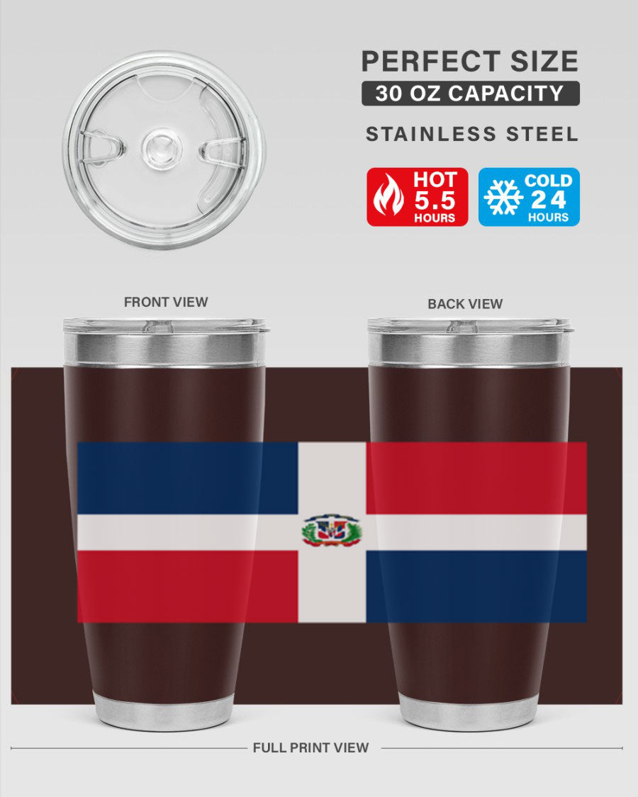 Dominican Republic 148# Tumbler showcasing double wall vacuum stainless steel design with vibrant flag print.
