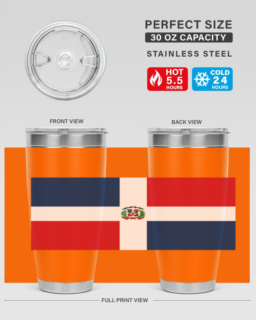 Dominican Republic 148# Tumbler showcasing double wall vacuum stainless steel design with vibrant flag print.