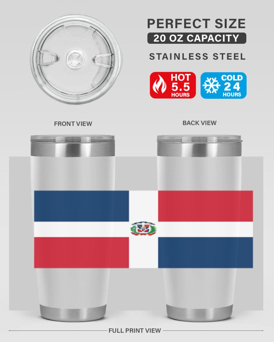 Dominican Republic 148# Tumbler showcasing double wall vacuum stainless steel design with vibrant flag print.
