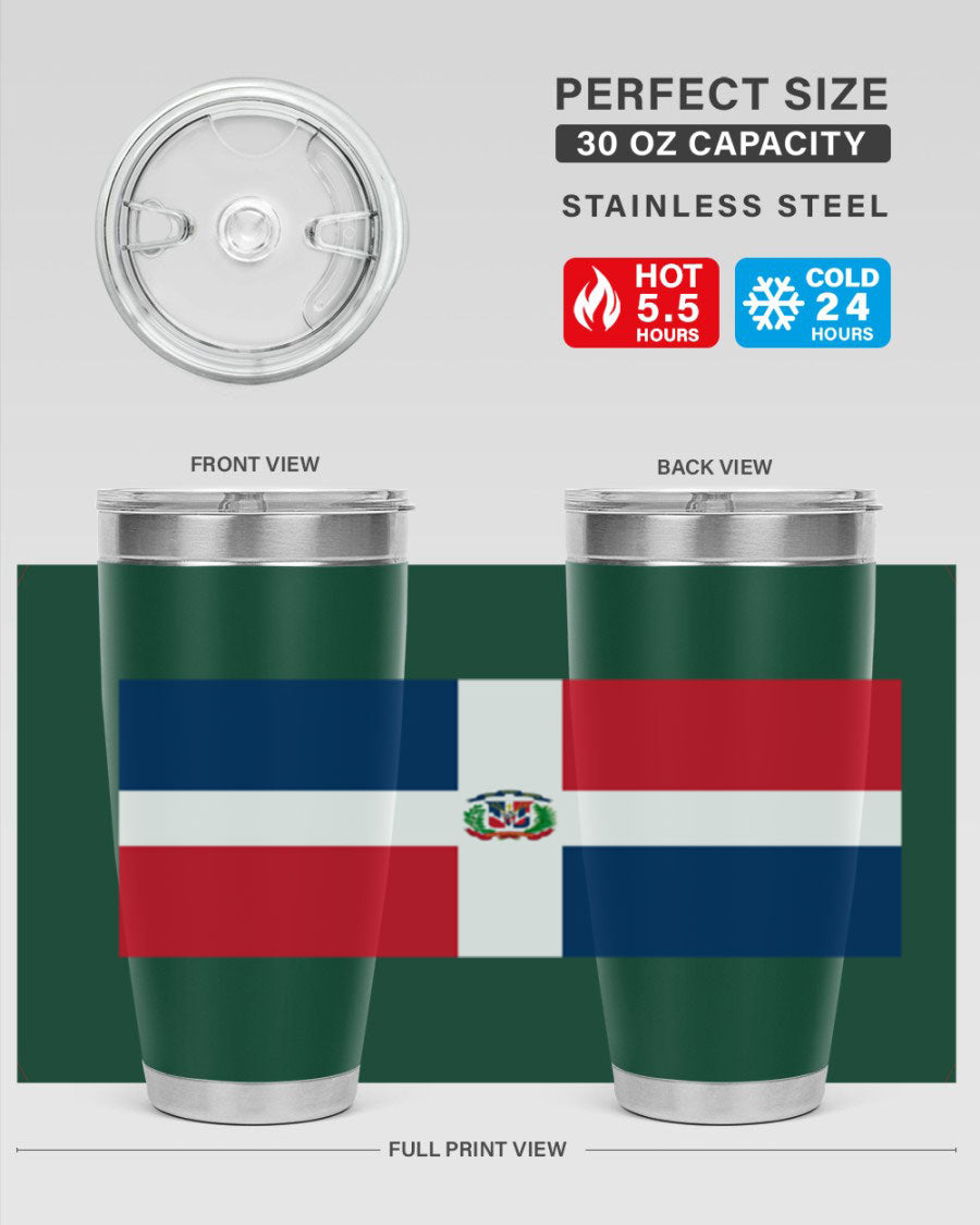 Dominican Republic 148# Tumbler showcasing double wall vacuum stainless steel design with vibrant flag print.