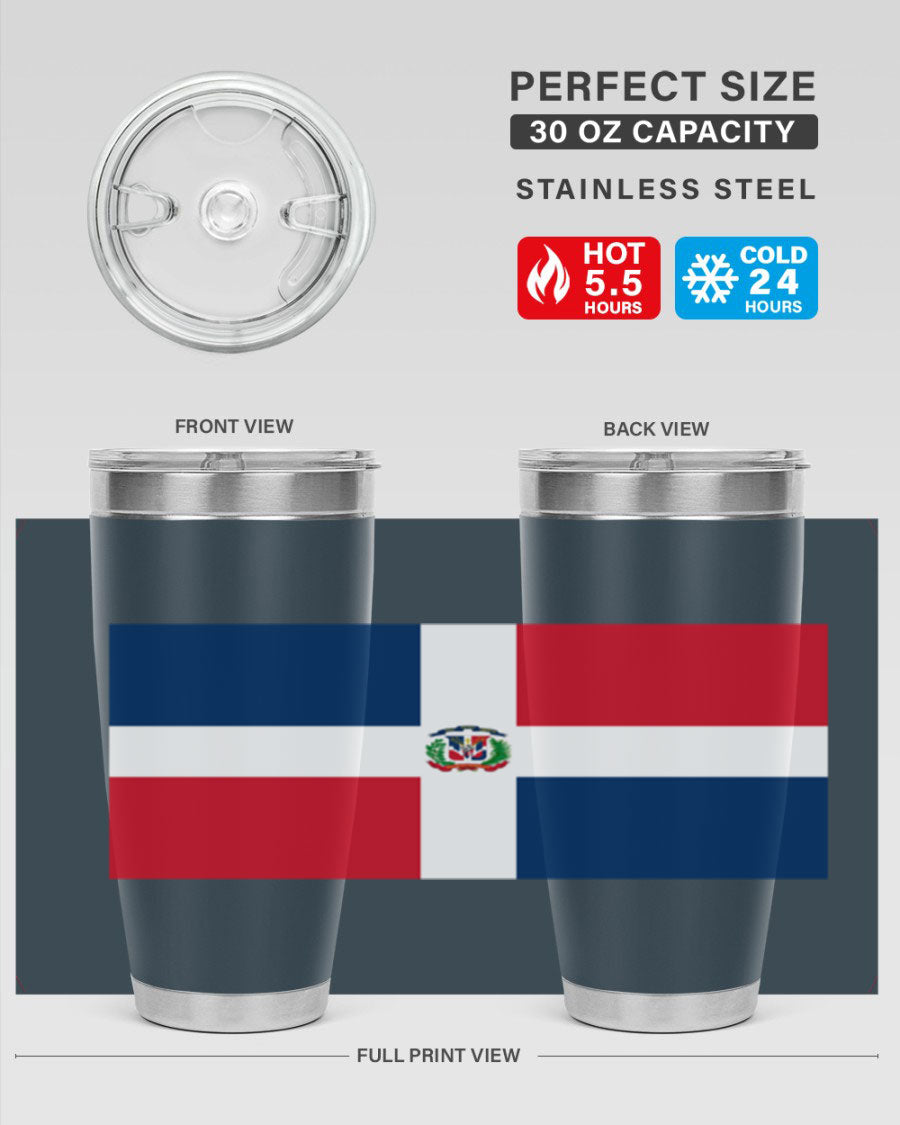 Dominican Republic 148# Tumbler showcasing double wall vacuum stainless steel design with vibrant flag print.