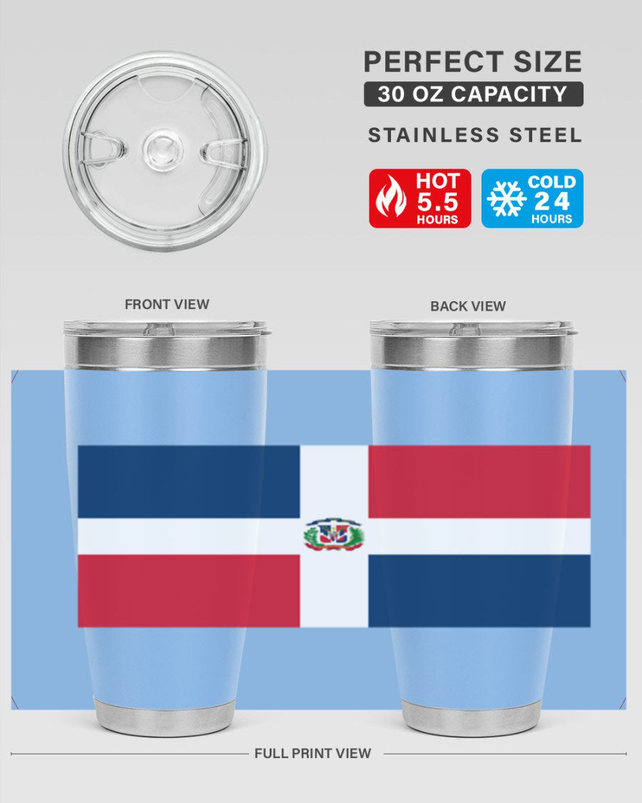 Dominican Republic 148# Tumbler showcasing double wall vacuum stainless steel design with vibrant flag print.