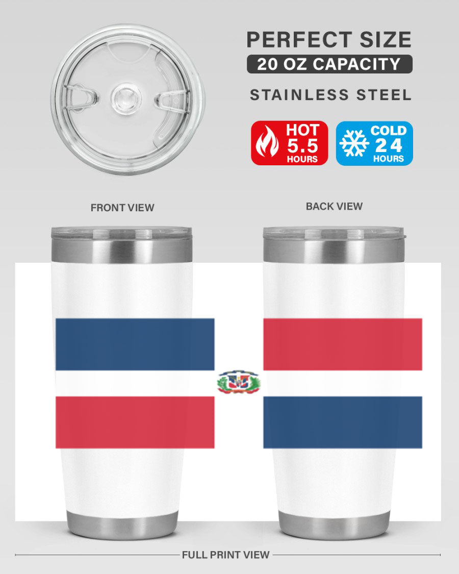 Dominican Republic 148# Tumbler showcasing double wall vacuum stainless steel design with vibrant flag print.