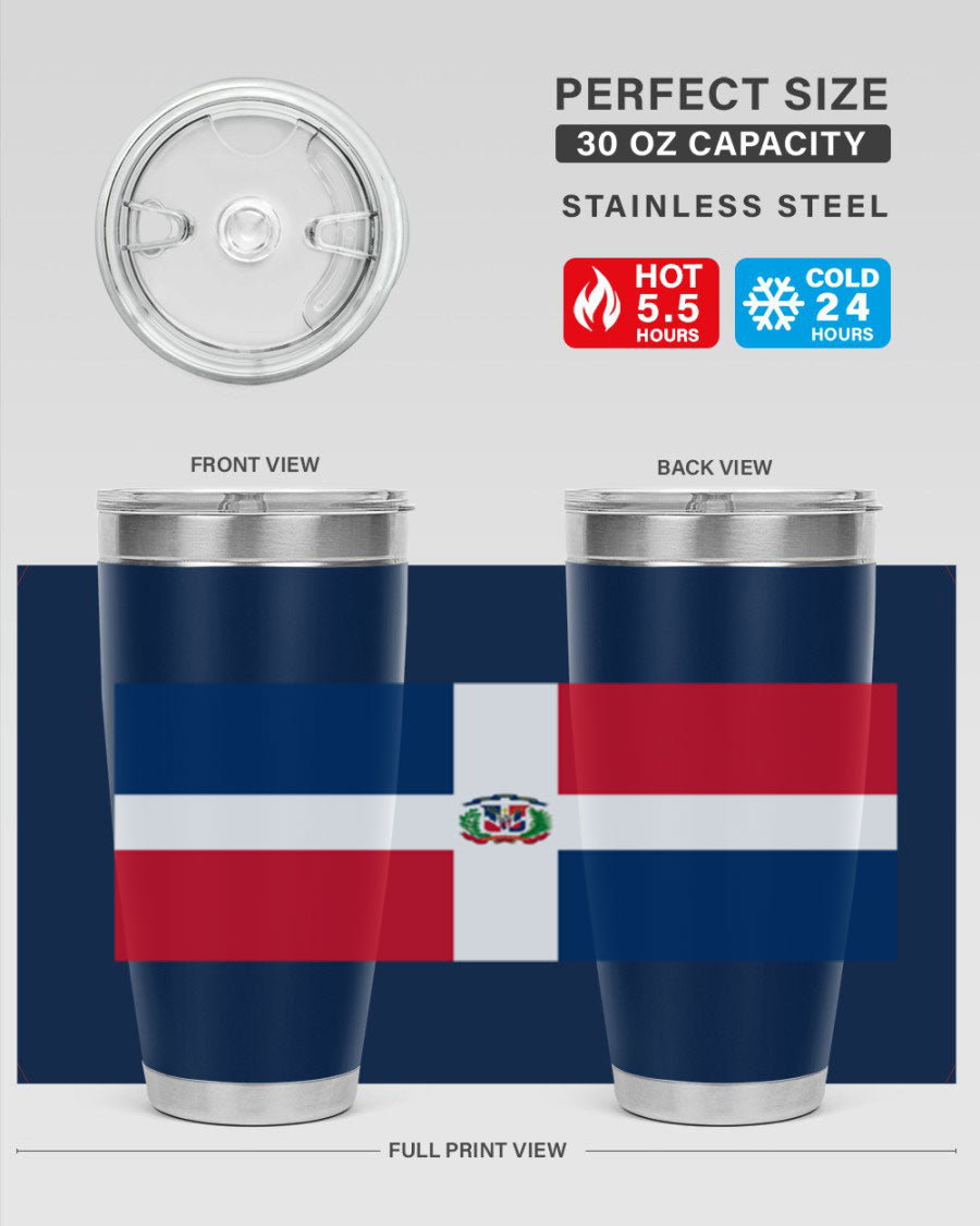 Dominican Republic 148# Tumbler showcasing double wall vacuum stainless steel design with vibrant flag print.