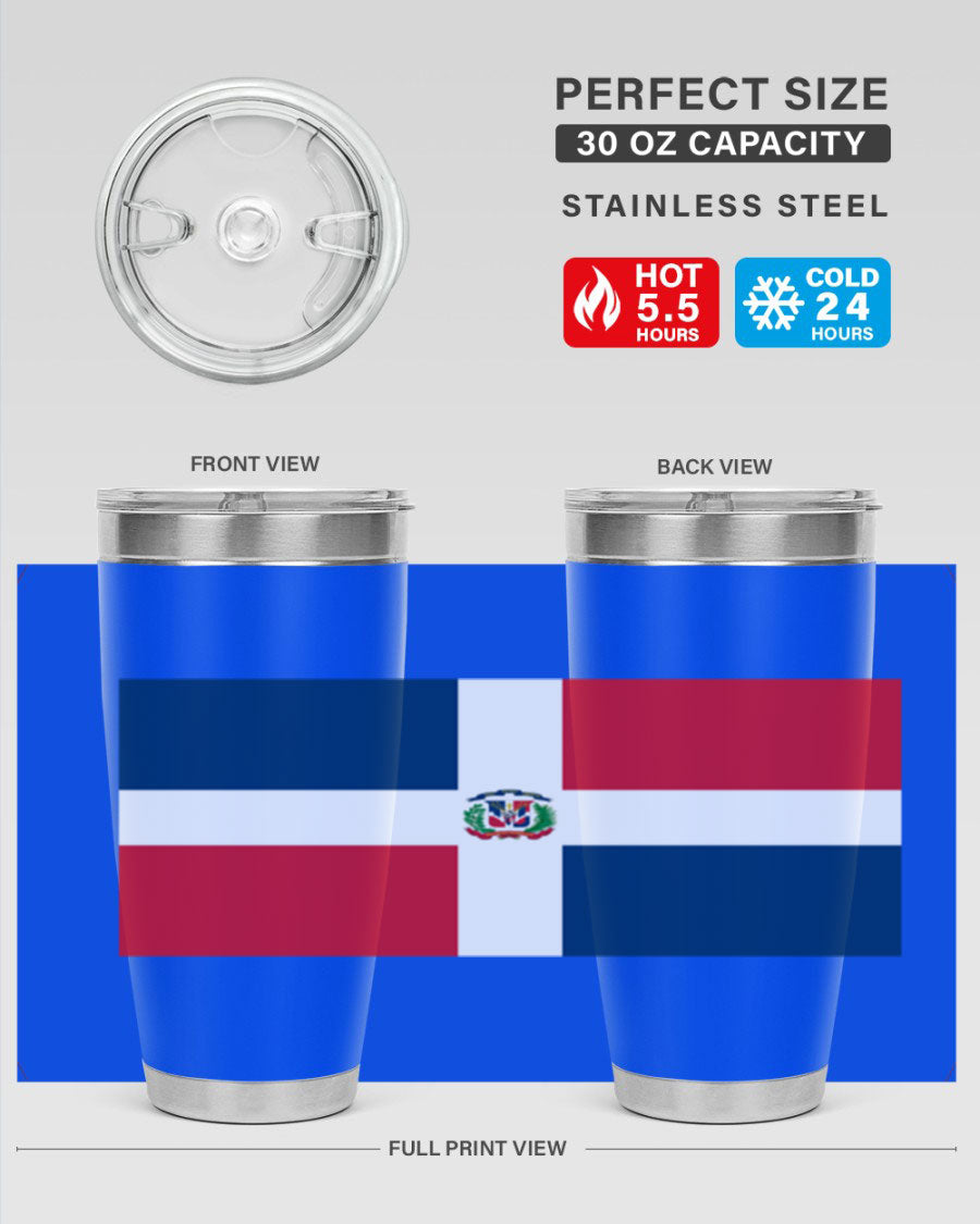 Dominican Republic 148# Tumbler showcasing double wall vacuum stainless steel design with vibrant flag print.