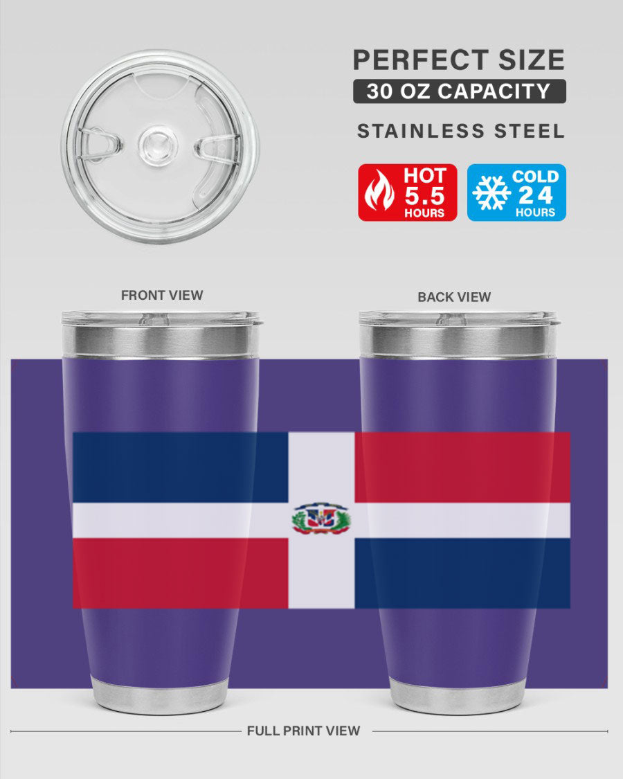 Dominican Republic 148# Tumbler showcasing double wall vacuum stainless steel design with vibrant flag print.