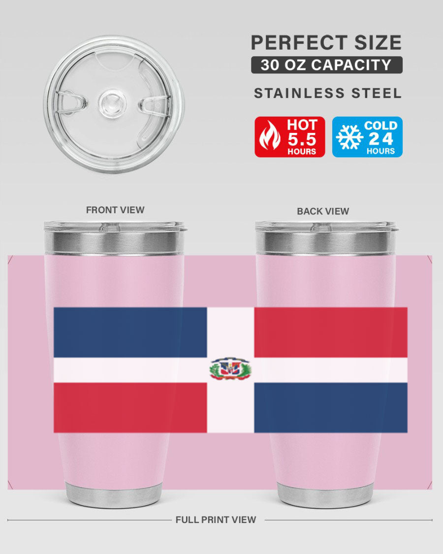 Dominican Republic 148# Tumbler showcasing double wall vacuum stainless steel design with vibrant flag print.