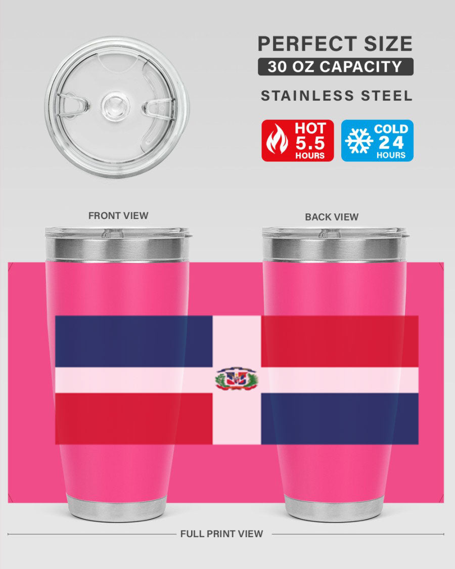 Dominican Republic 148# Tumbler showcasing double wall vacuum stainless steel design with vibrant flag print.