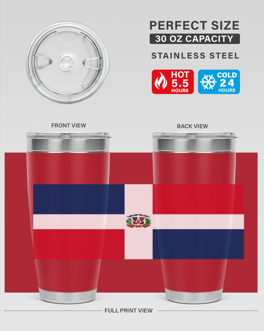 Dominican Republic 148# Tumbler showcasing double wall vacuum stainless steel design with vibrant flag print.