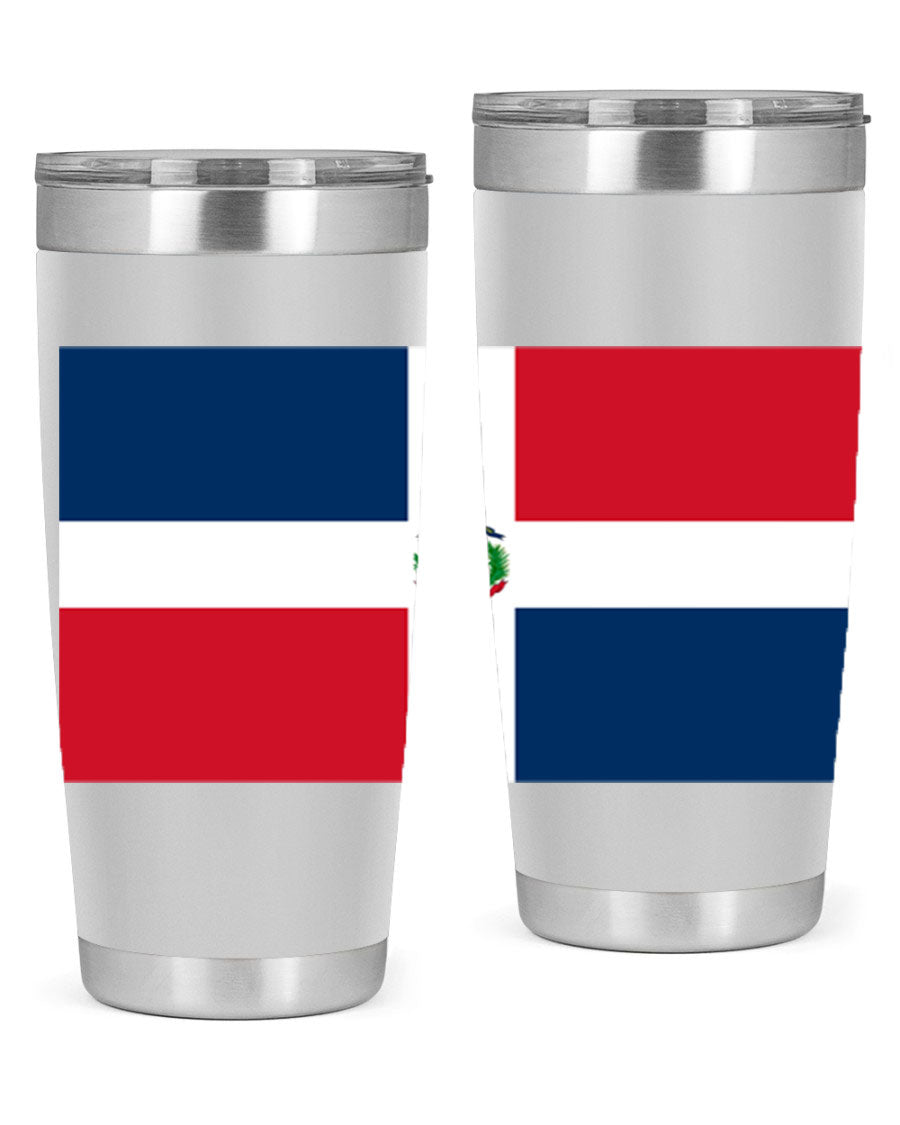 Dominican Republic 148# Tumbler showcasing double wall vacuum stainless steel design with vibrant flag print.