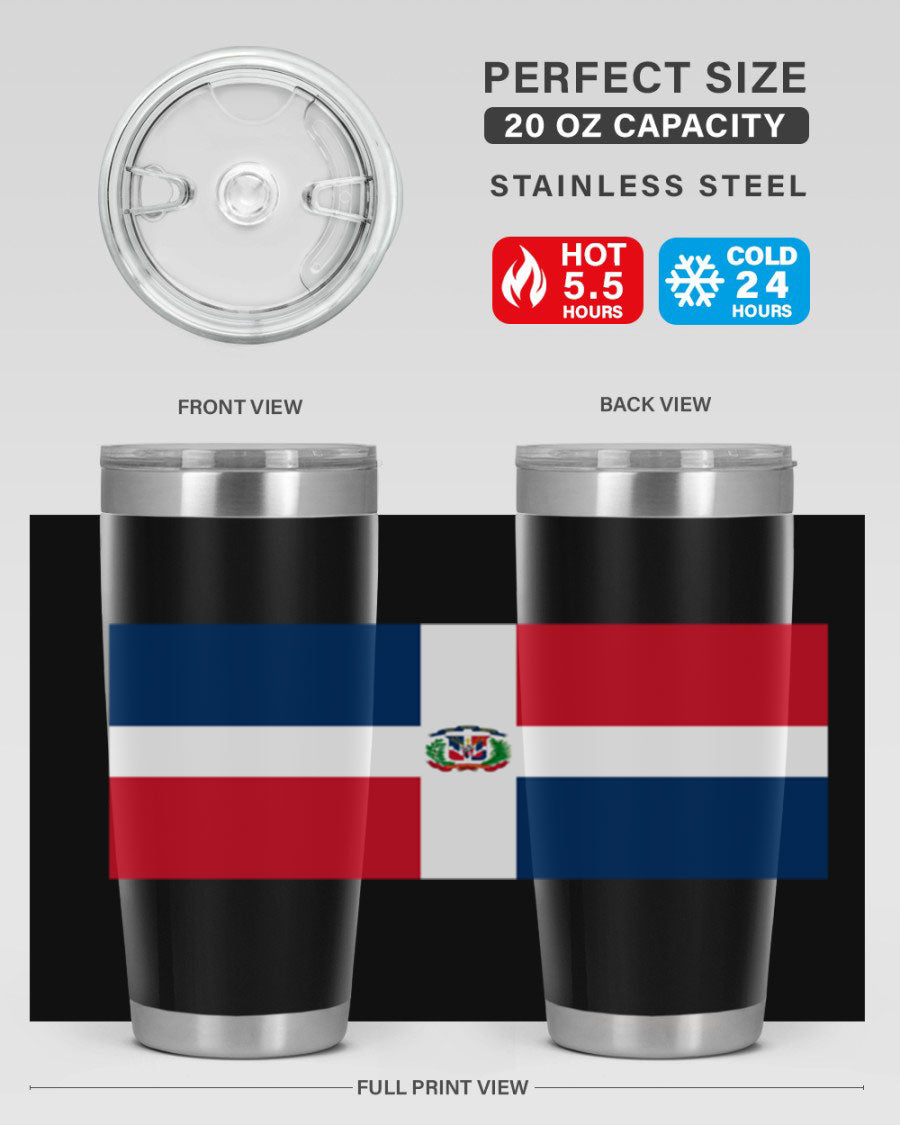 Dominican Republic 148# Tumbler showcasing double wall vacuum stainless steel design with vibrant flag print.