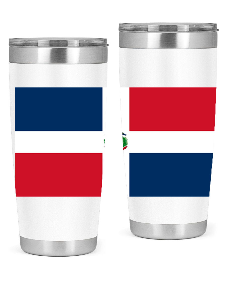 Dominican Republic 148# Tumbler showcasing double wall vacuum stainless steel design with vibrant flag print.