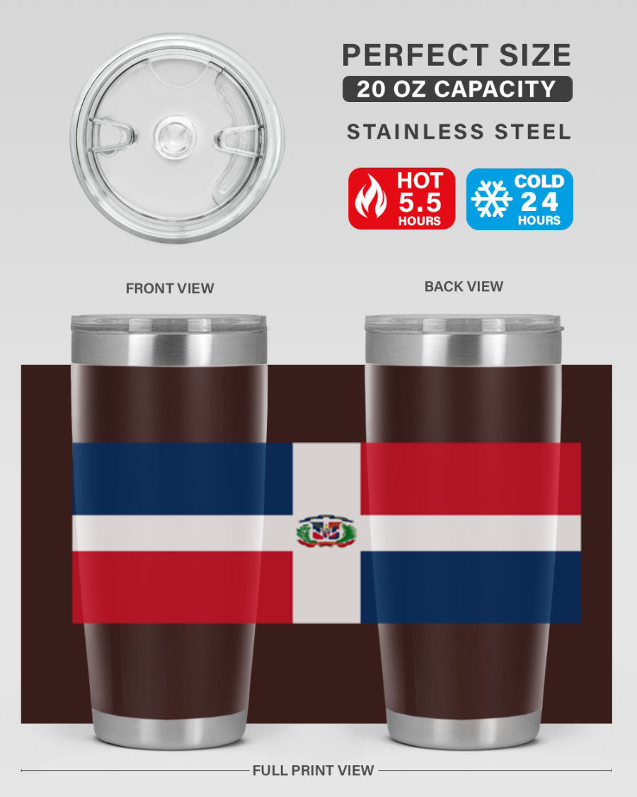 Dominican Republic 148# Tumbler showcasing double wall vacuum stainless steel design with vibrant flag print.