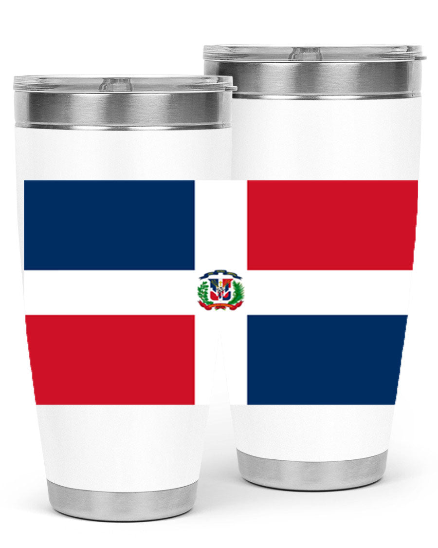 Dominican Republic 148# Tumbler showcasing double wall vacuum stainless steel design with vibrant flag print.