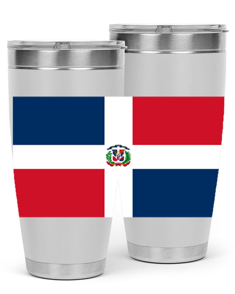 Dominican Republic 148# Tumbler showcasing double wall vacuum stainless steel design with vibrant flag print.