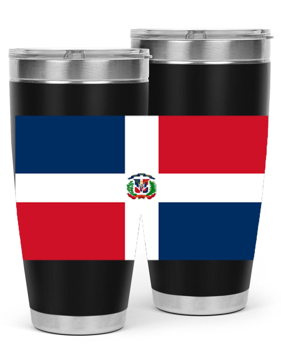 Dominican Republic 148# Tumbler showcasing double wall vacuum stainless steel design with vibrant flag print.