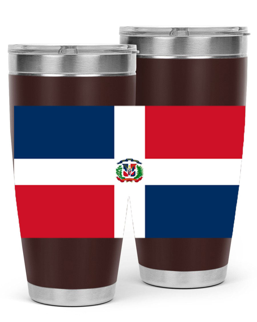 Dominican Republic 148# Tumbler showcasing double wall vacuum stainless steel design with vibrant flag print.