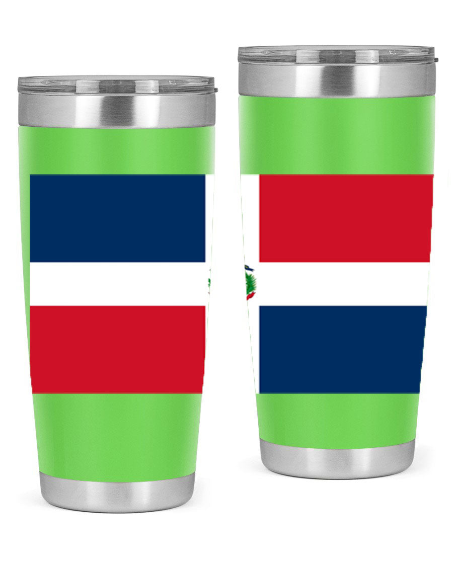 Dominican Republic 148# Tumbler showcasing double wall vacuum stainless steel design with vibrant flag print.