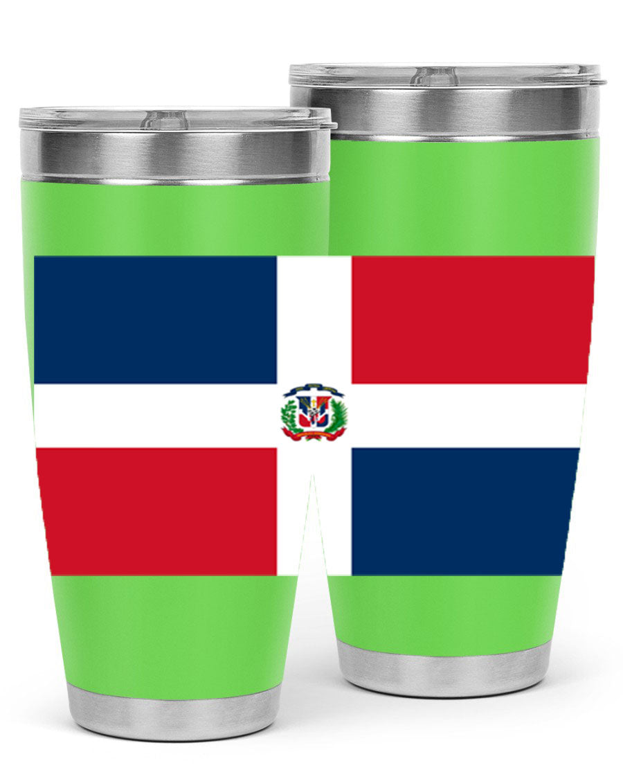 Dominican Republic 148# Tumbler showcasing double wall vacuum stainless steel design with vibrant flag print.