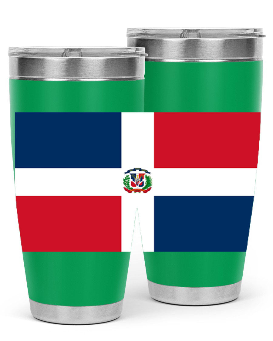 Dominican Republic 148# Tumbler showcasing double wall vacuum stainless steel design with vibrant flag print.