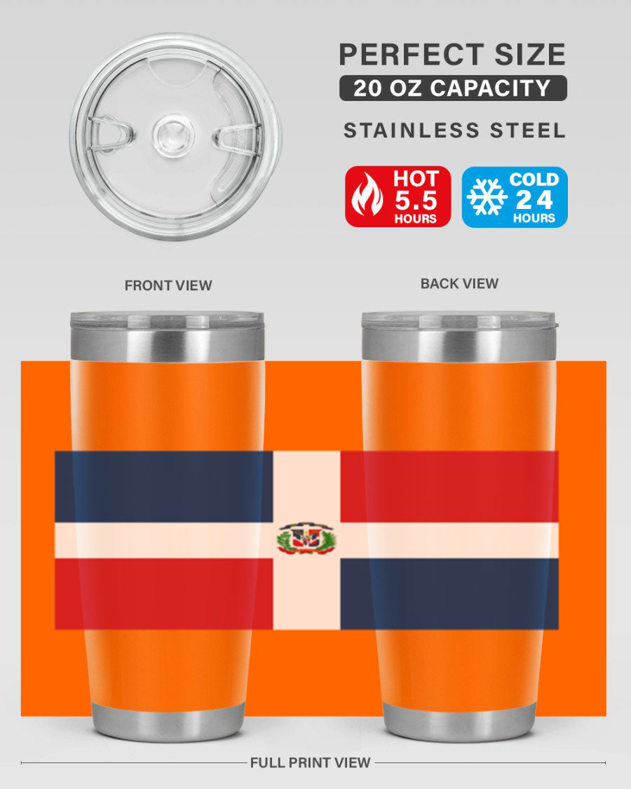 Dominican Republic 148# Tumbler showcasing double wall vacuum stainless steel design with vibrant flag print.