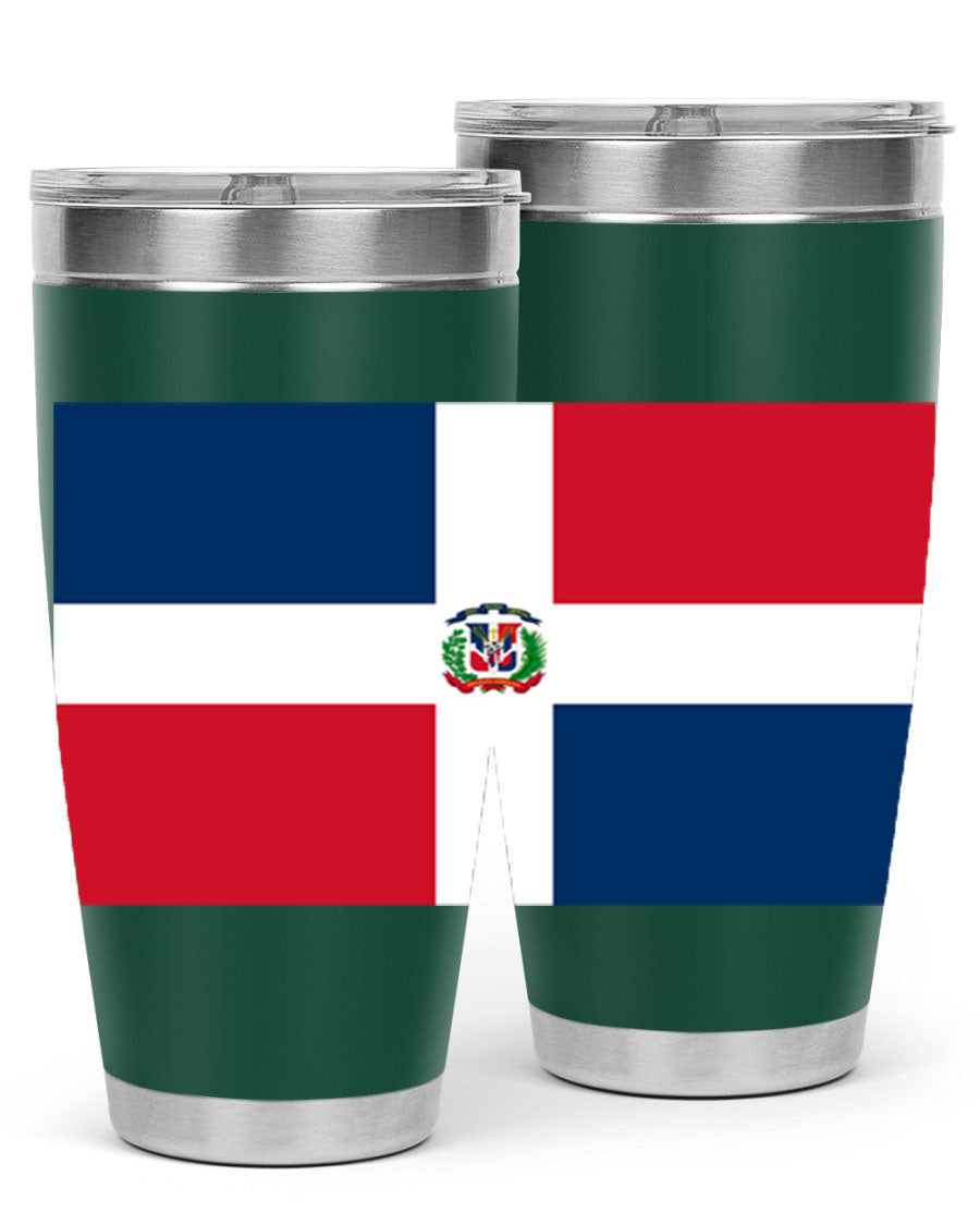 Dominican Republic 148# Tumbler showcasing double wall vacuum stainless steel design with vibrant flag print.
