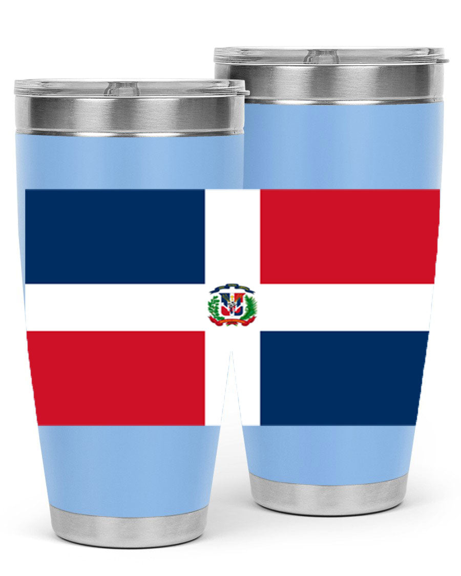 Dominican Republic 148# Tumbler showcasing double wall vacuum stainless steel design with vibrant flag print.