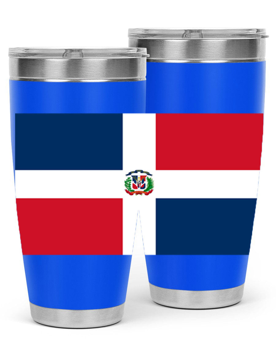 Dominican Republic 148# Tumbler showcasing double wall vacuum stainless steel design with vibrant flag print.
