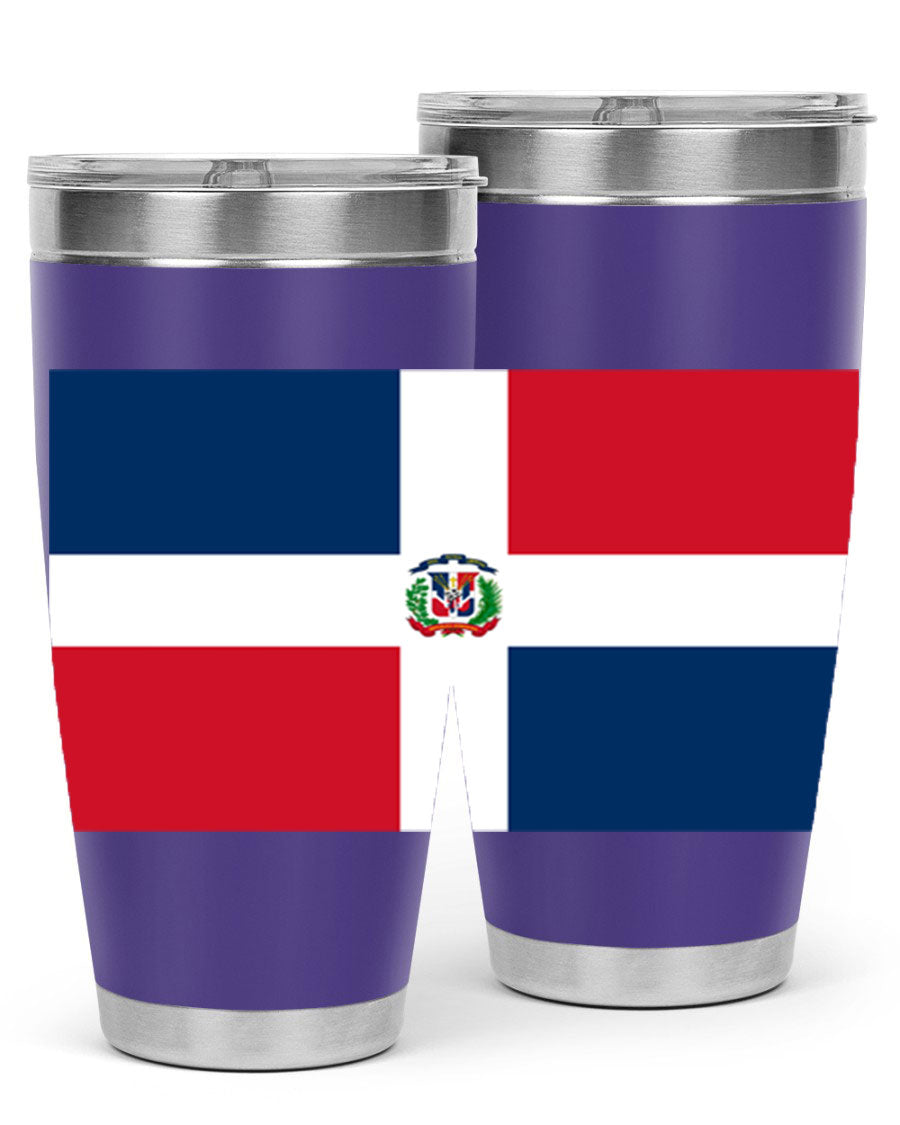 Dominican Republic 148# Tumbler showcasing double wall vacuum stainless steel design with vibrant flag print.