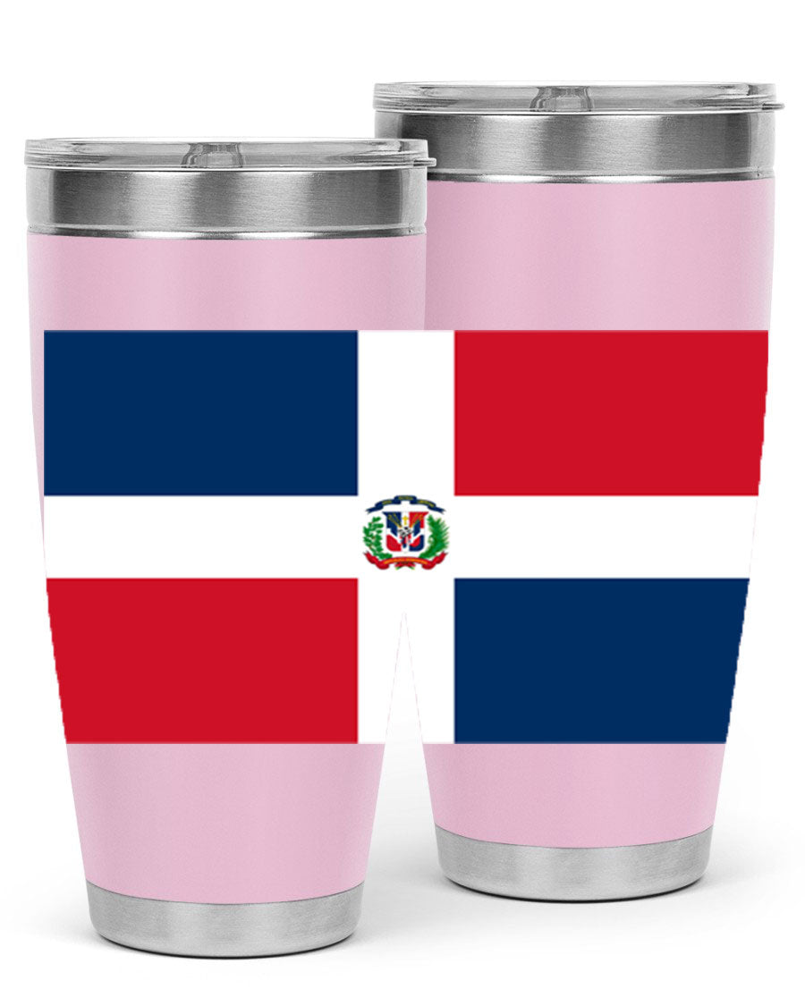 Dominican Republic 148# Tumbler showcasing double wall vacuum stainless steel design with vibrant flag print.