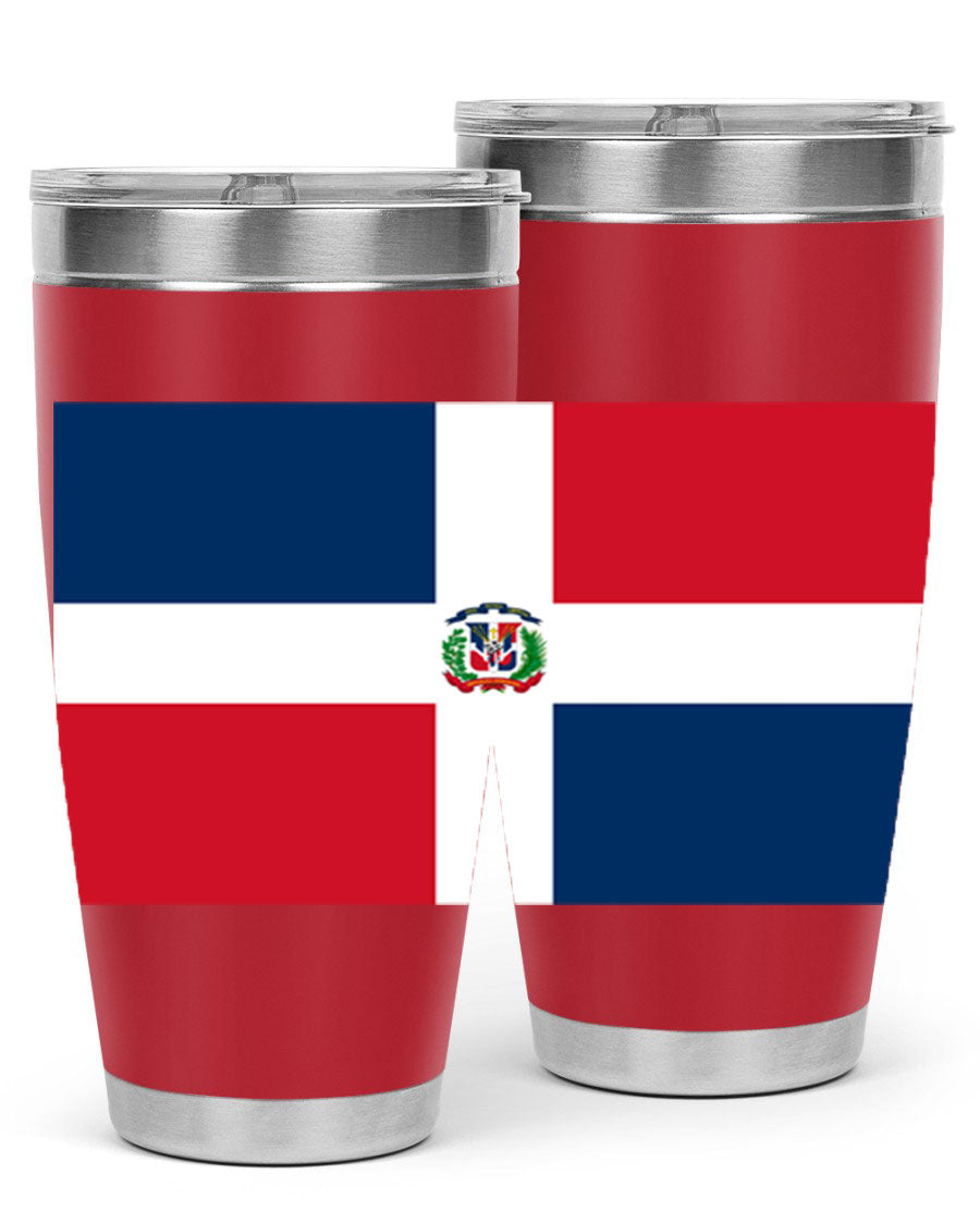 Dominican Republic 148# Tumbler showcasing double wall vacuum stainless steel design with vibrant flag print.