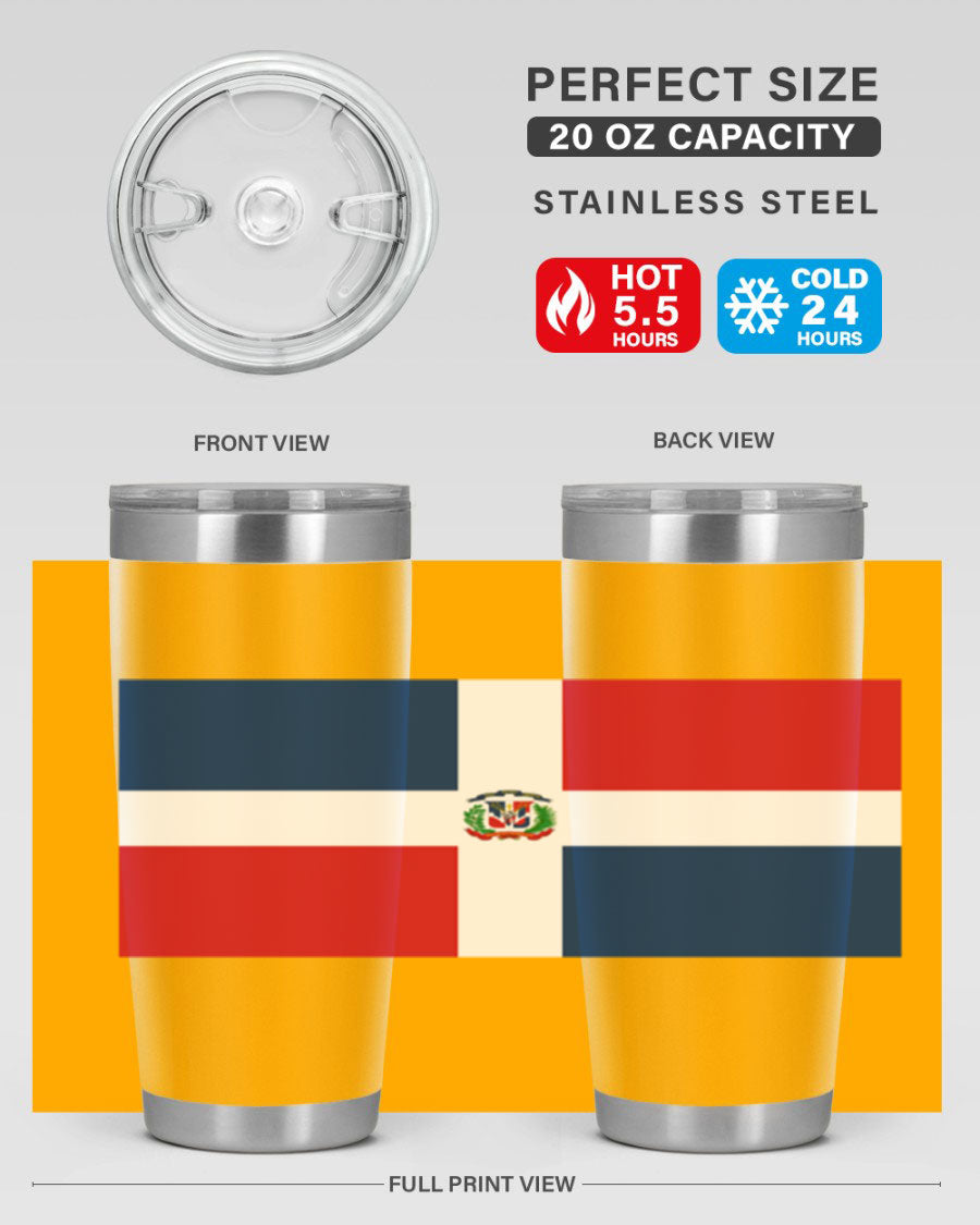 Dominican Republic 148# Tumbler showcasing double wall vacuum stainless steel design with vibrant flag print.
