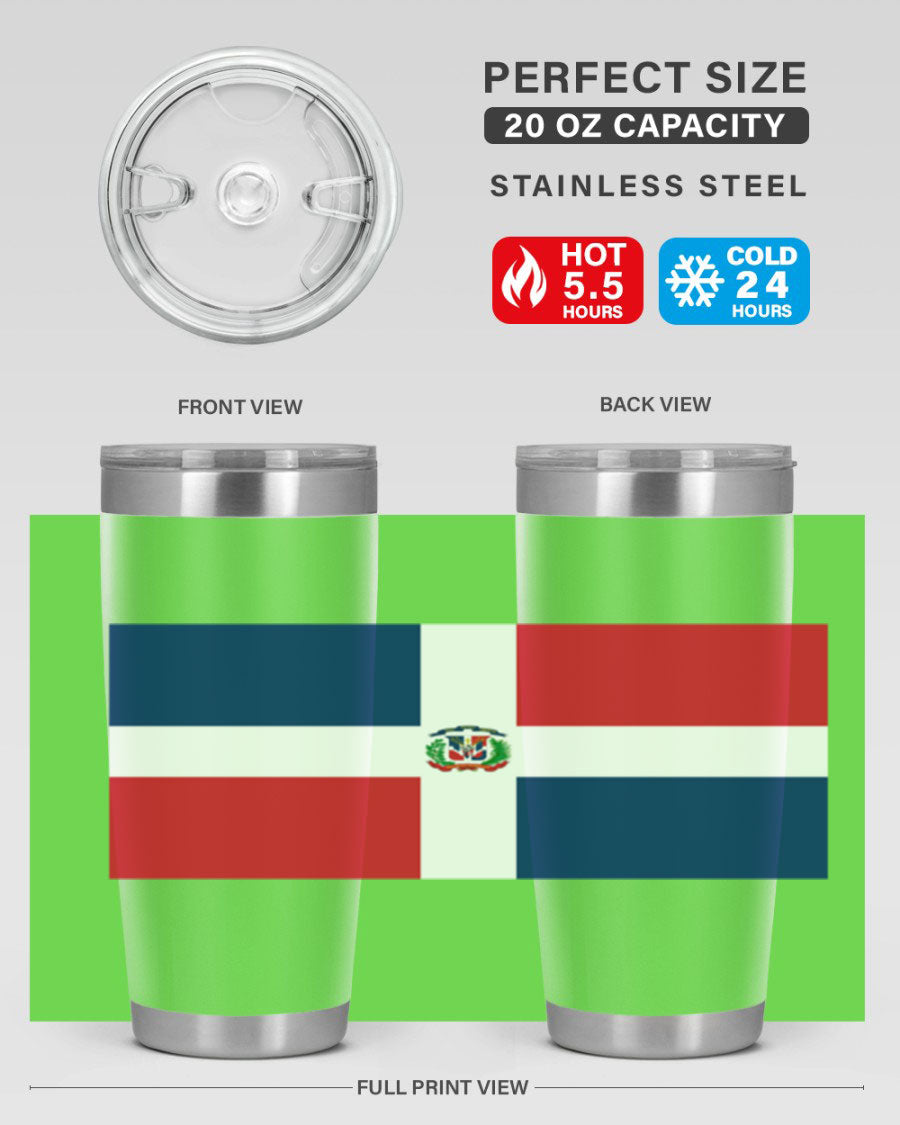 Dominican Republic 148# Tumbler showcasing double wall vacuum stainless steel design with vibrant flag print.