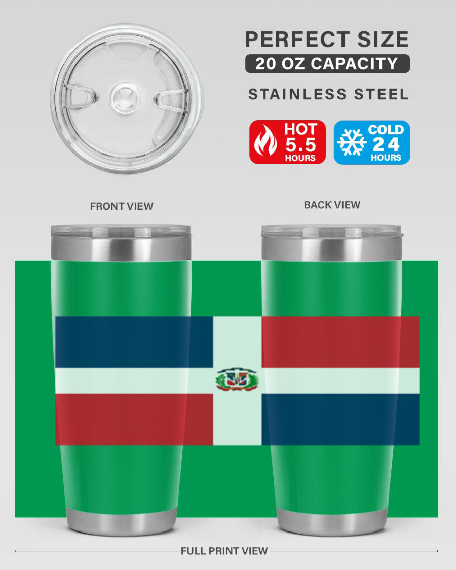 Dominican Republic 148# Tumbler showcasing double wall vacuum stainless steel design with vibrant flag print.