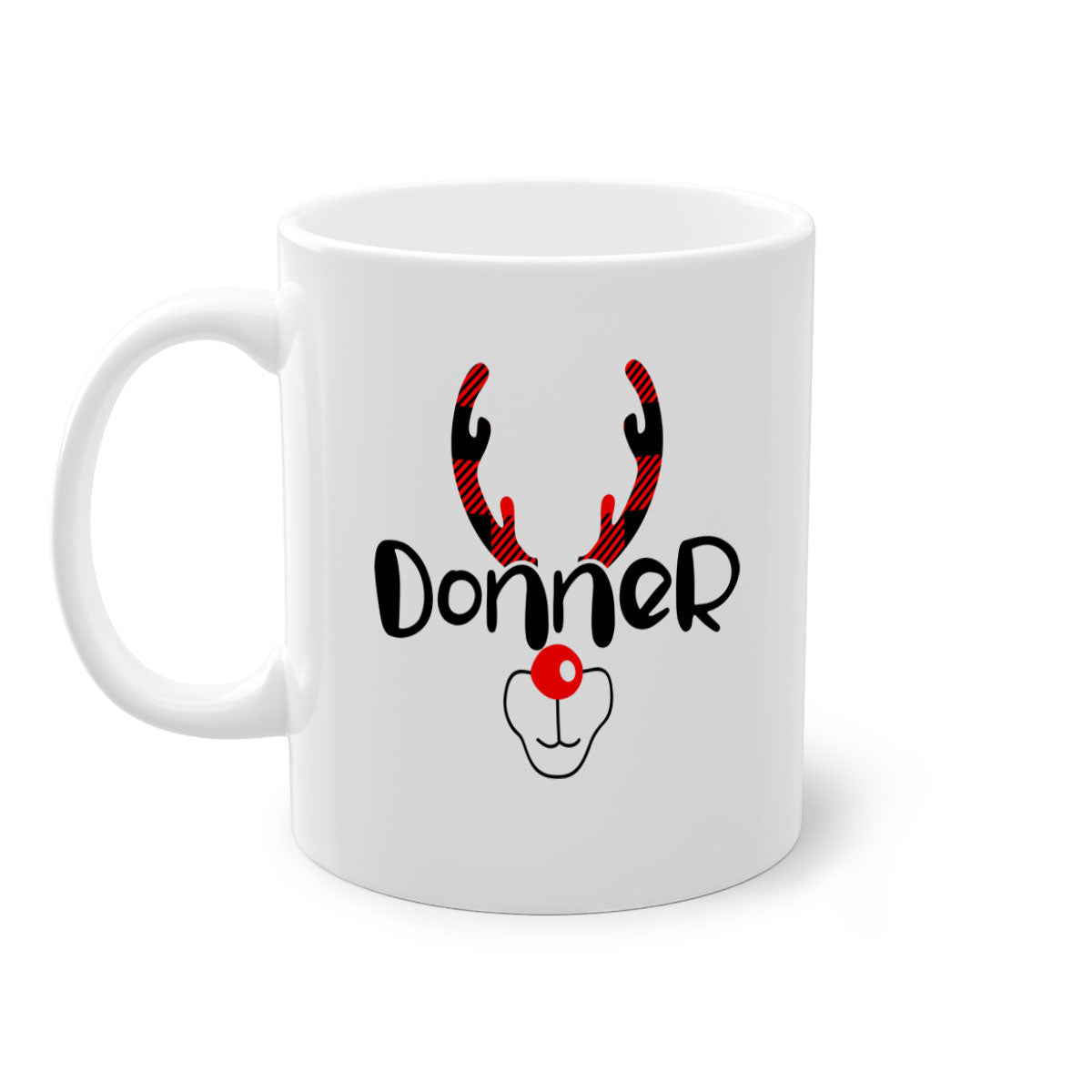 Donner Reindeer Style Christmas Mug with two-tone design and colored handle, perfect for festive beverages.