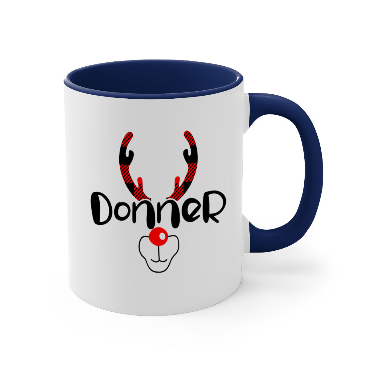 Donner Reindeer Style Christmas Mug with two-tone design and colored handle, perfect for festive beverages.