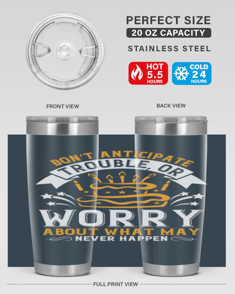 Stylish 20oz and 30oz stainless steel tumblers with motivational quote, featuring double wall vacuum insulation and drink-thru lid.